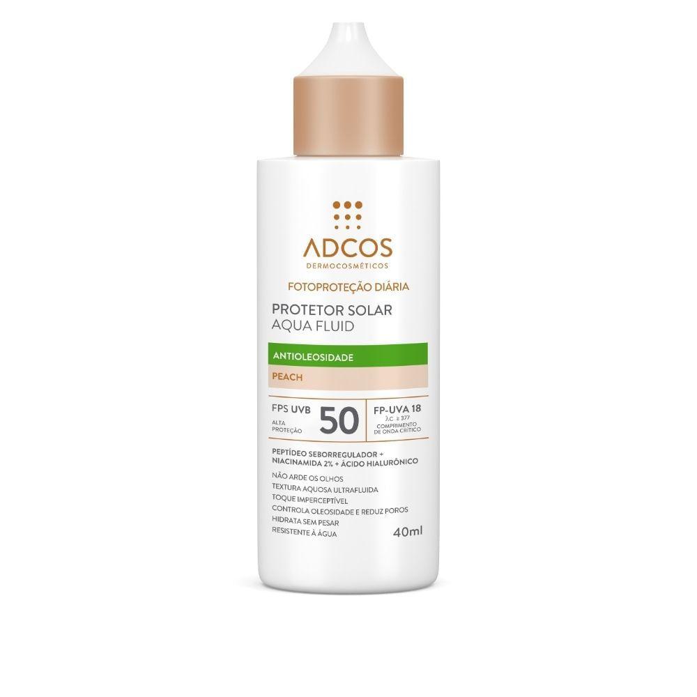 Protetor Solar Adcos Fotoproteção Diária Aqua Fluid Antioleosidade Cor Peach FPS 50 Com 40ml