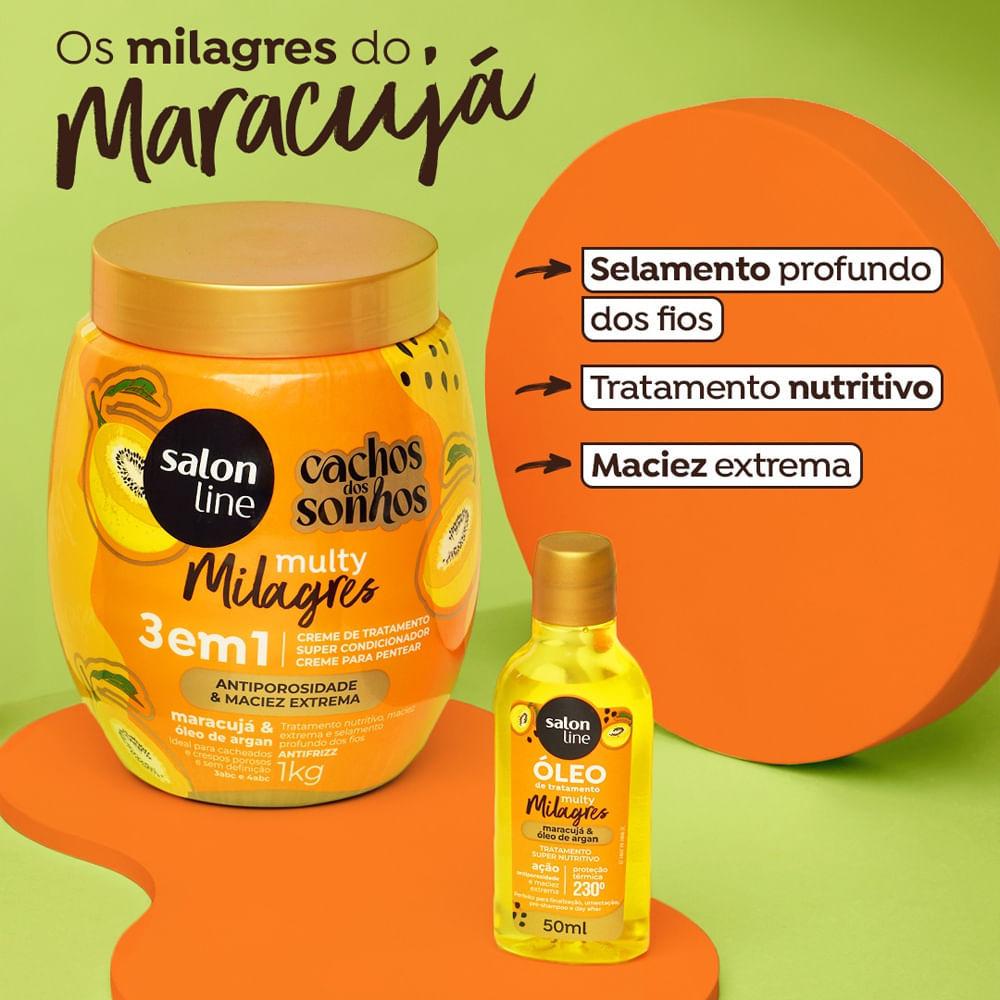 Kit Salon Line Multy Milagres Creme De Tratamento 3 Em 1 + Óleo Reparador Maracujá