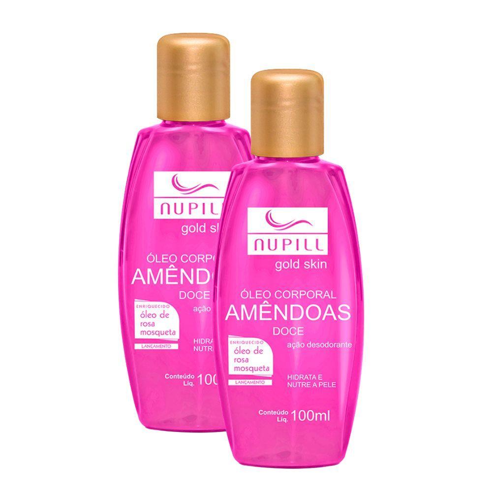 Kit 2 Óleo Corporal Nupill Gold Skin Amêndoas Doce 100ml