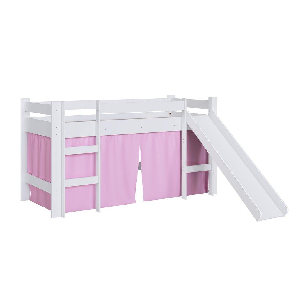 Cama Infantil Elevada Com Escorregador E Cortina Branco/rosa