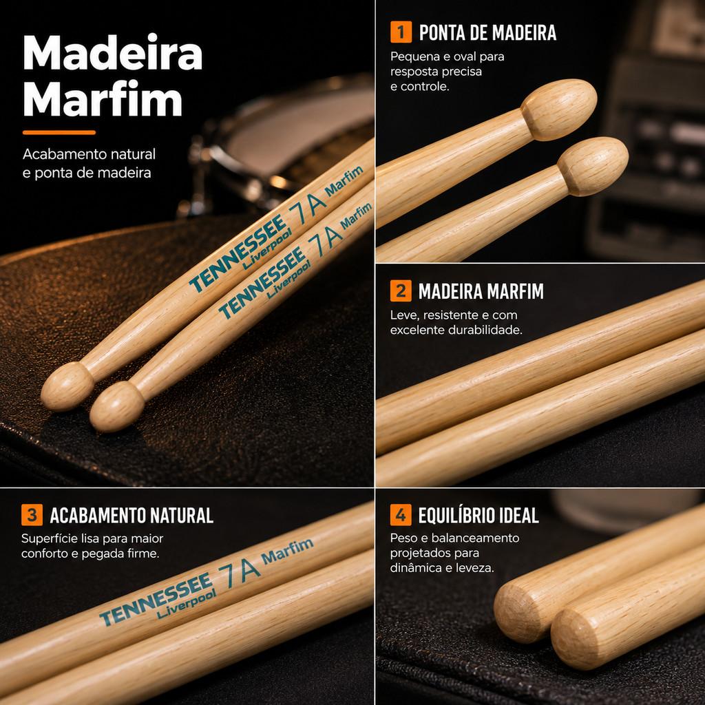 Baquetas De Bateria Liverpool Tennessee 7a Ponta Madeira