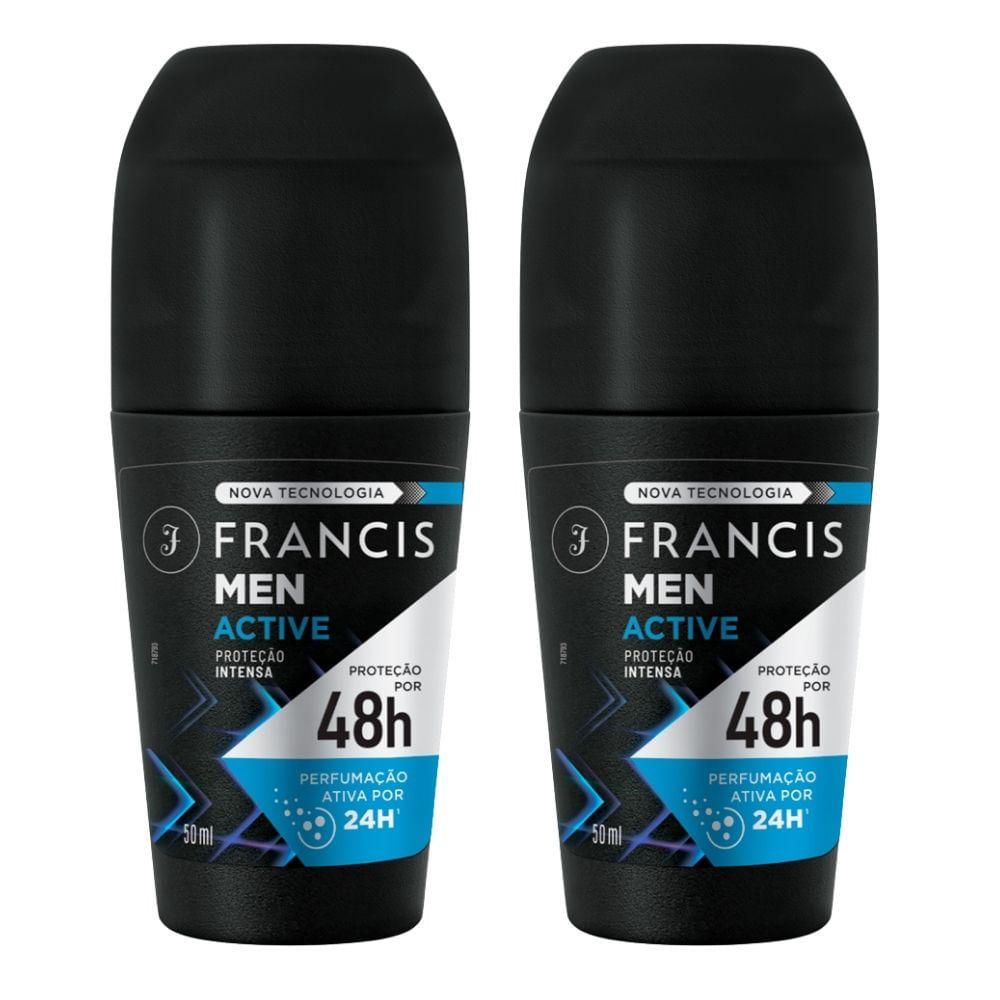 Kit 2 Desodorante Francis Men Active Roll-on Antitranspirante 48h 50ml