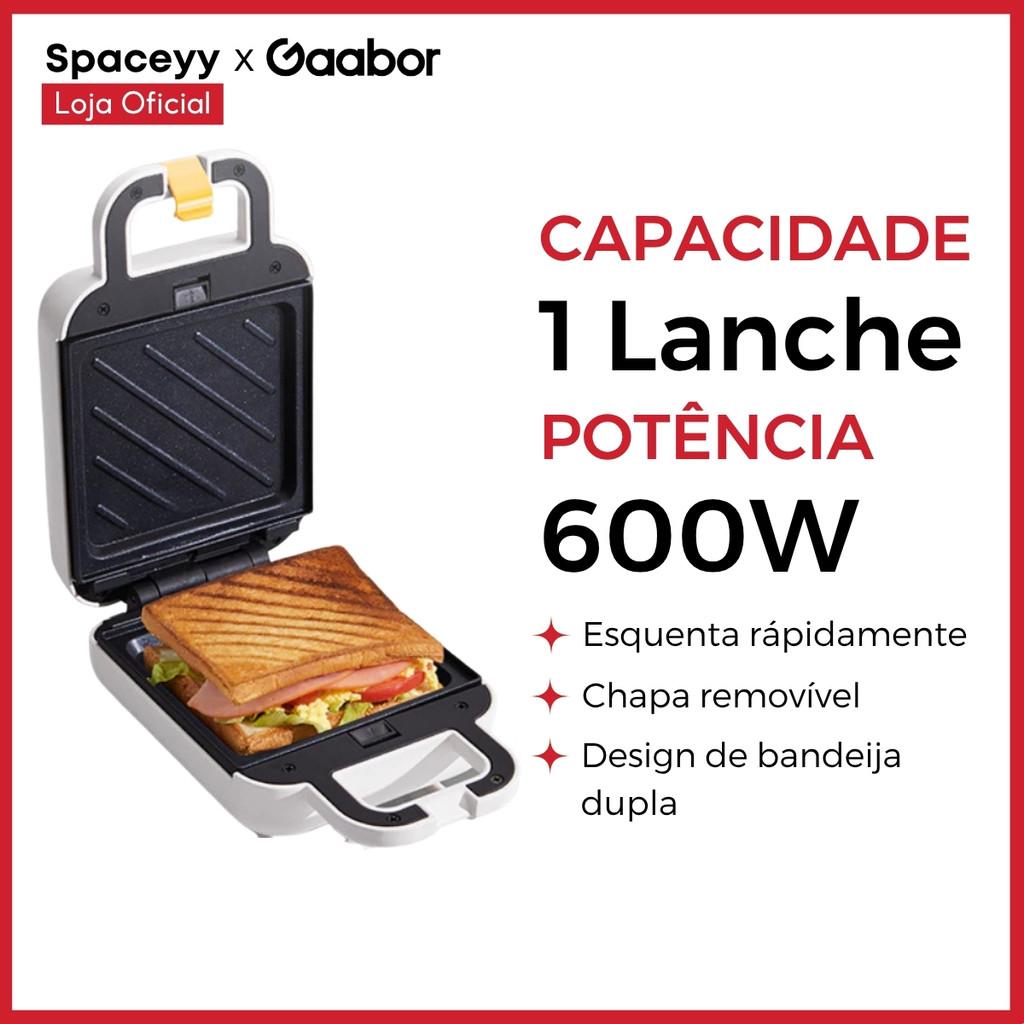 Sanduicheira Elétrica Gaabor 600W Antiaderente Grelha Removível Portátil Fácil De Limpar Compacta