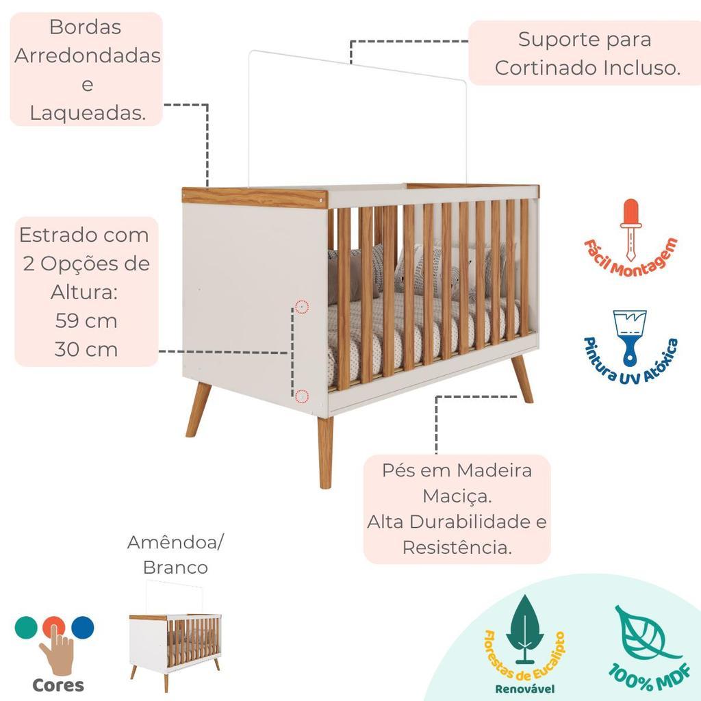 Quarto Bebê Completo Berço Americano Cômoda 1 Porta 100 Mdf Pé Palito