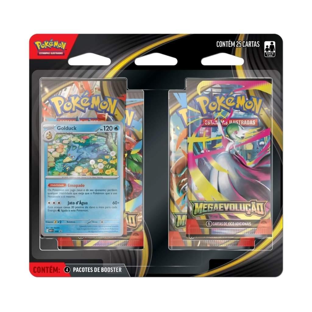 Pokemon Blister Quádruplo ME01 Mega Evolução Golduck E Psyduck Copag Cartas Tcg Colecionável