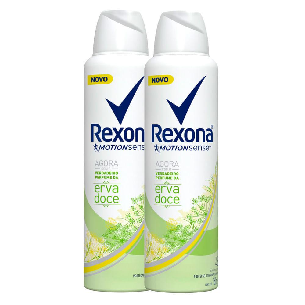 Kit 2 Desodorante Antitranspirante Aerosol Feminino Rexona Erva Doce 72 Horas 150ml