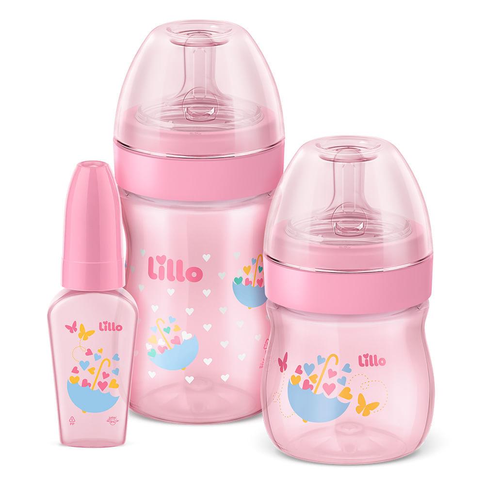 Kit De Mamadeiras Lillo Primeiros Passos Cor Rosa Com 3 Unidades Ref