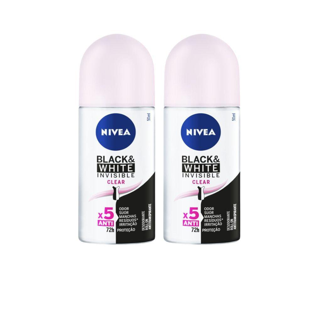 Kit 2 Desodorante Antitranspirante Nivea Roll On Invisible Black White Clear 50ml