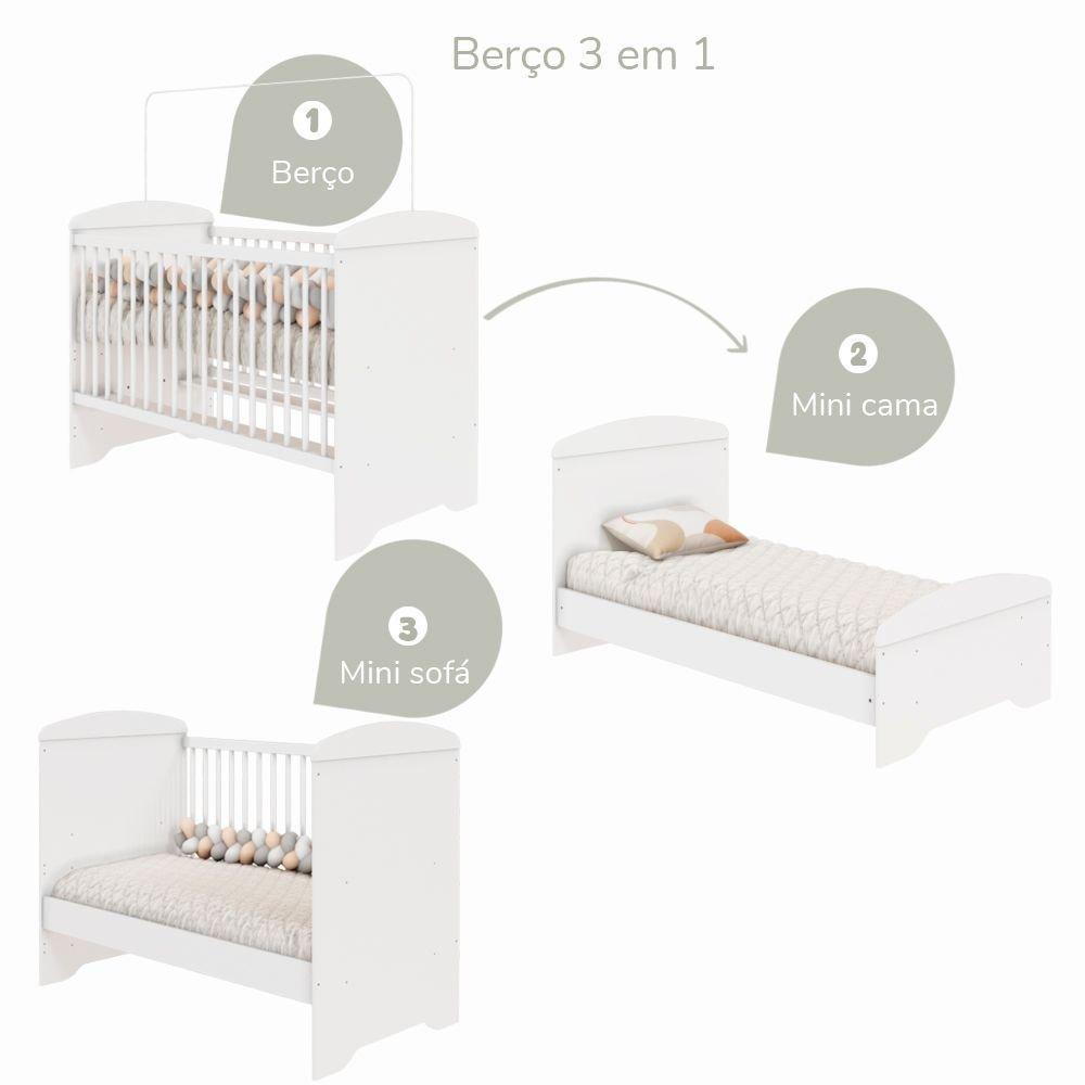 Berço Americano 3 Em 1 Mini Cama Mini Sofá Eloá Mdf Branco