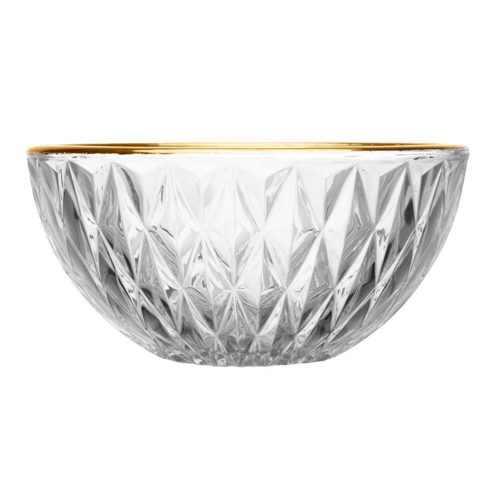 Conjunto 1 Bowl 1L E 4 Taças 120ml Diamond Lyor Cristal Com Fio De Ouro Para Sobremesas Doces Frutas Mousse Pavê 5 Peças