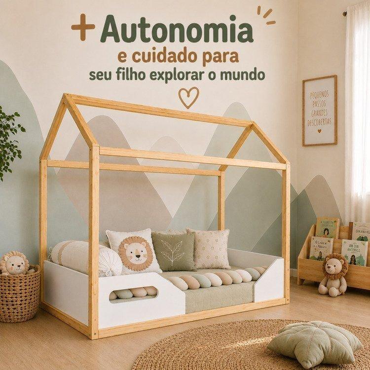 Mini Cama Infantil Montessoriana Zoe Branco/fosco Madeira Mdf Branco Fosco/madeira Pinus