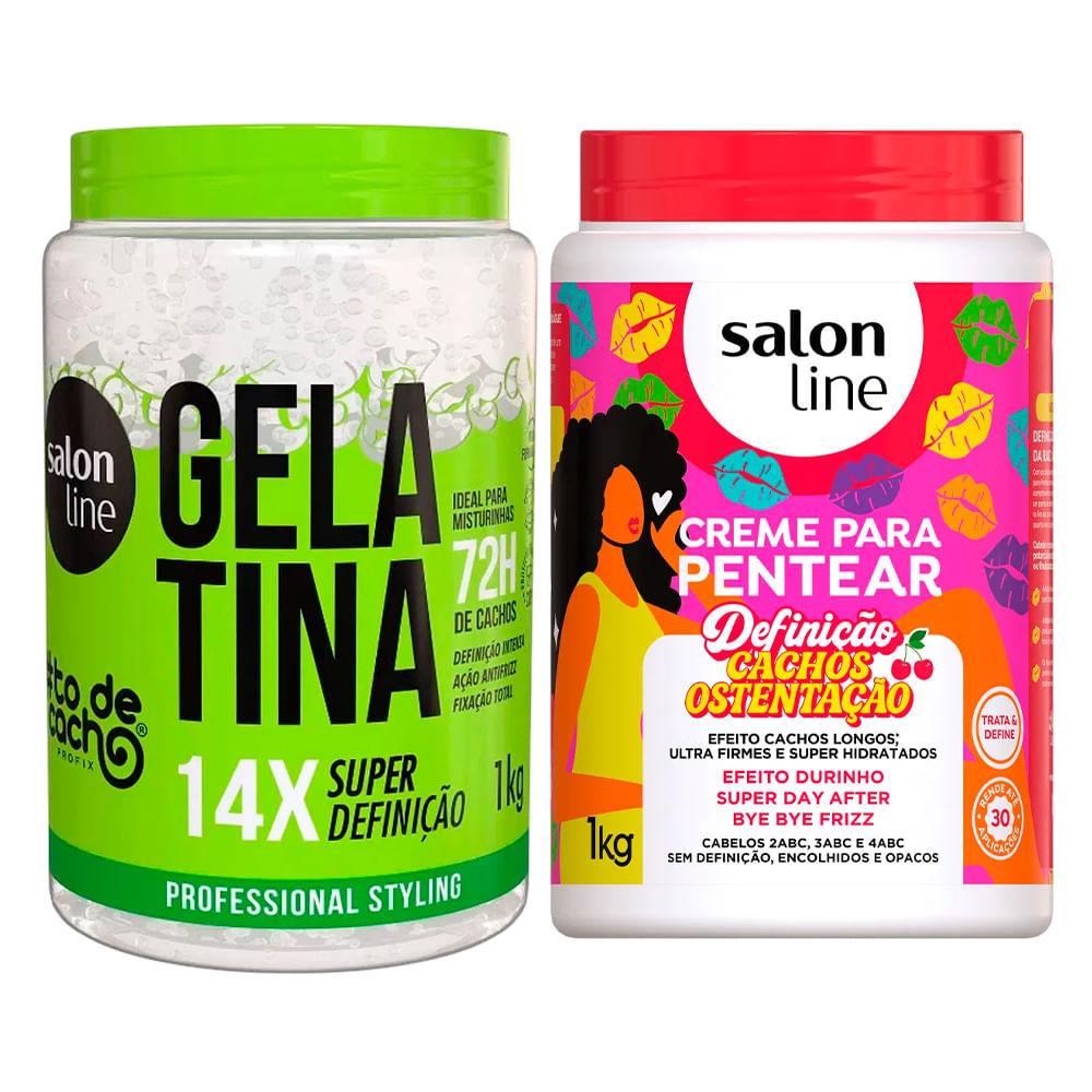 Kit Salon Line Creme De Pentear Cachos Ostentação 1kg + Gelatina Super Definição 1kg