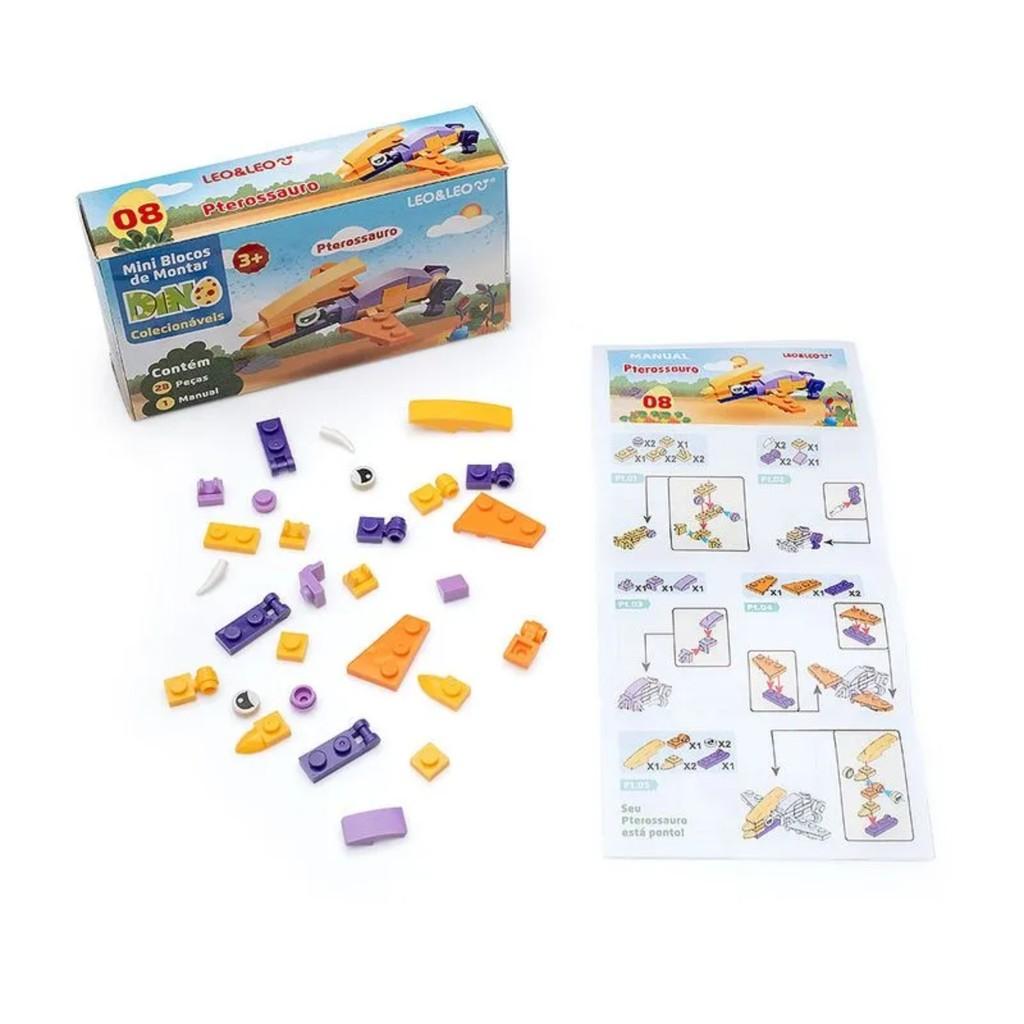 Bloco De Montar Mini Dino Display C/12 Unidades Sortidas Leo Leonora