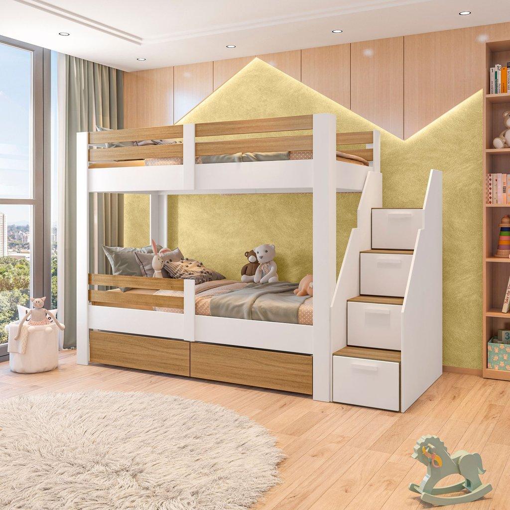 Beliche Infantil Star PLUS Com Grade De Proteção Casatema Madeiraoriginals Branco/montana