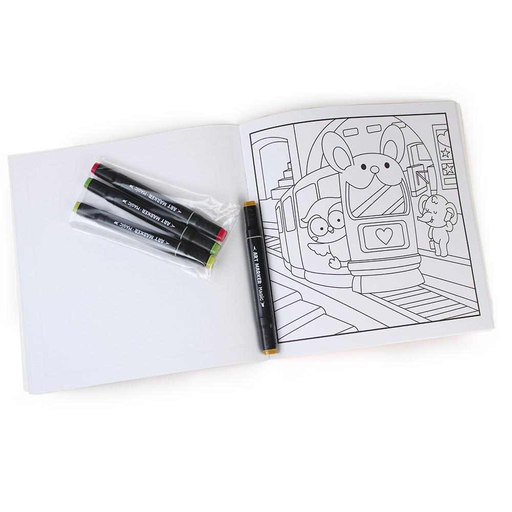Livro Cute World - Livro De Colorir Com 4 Canetinhas