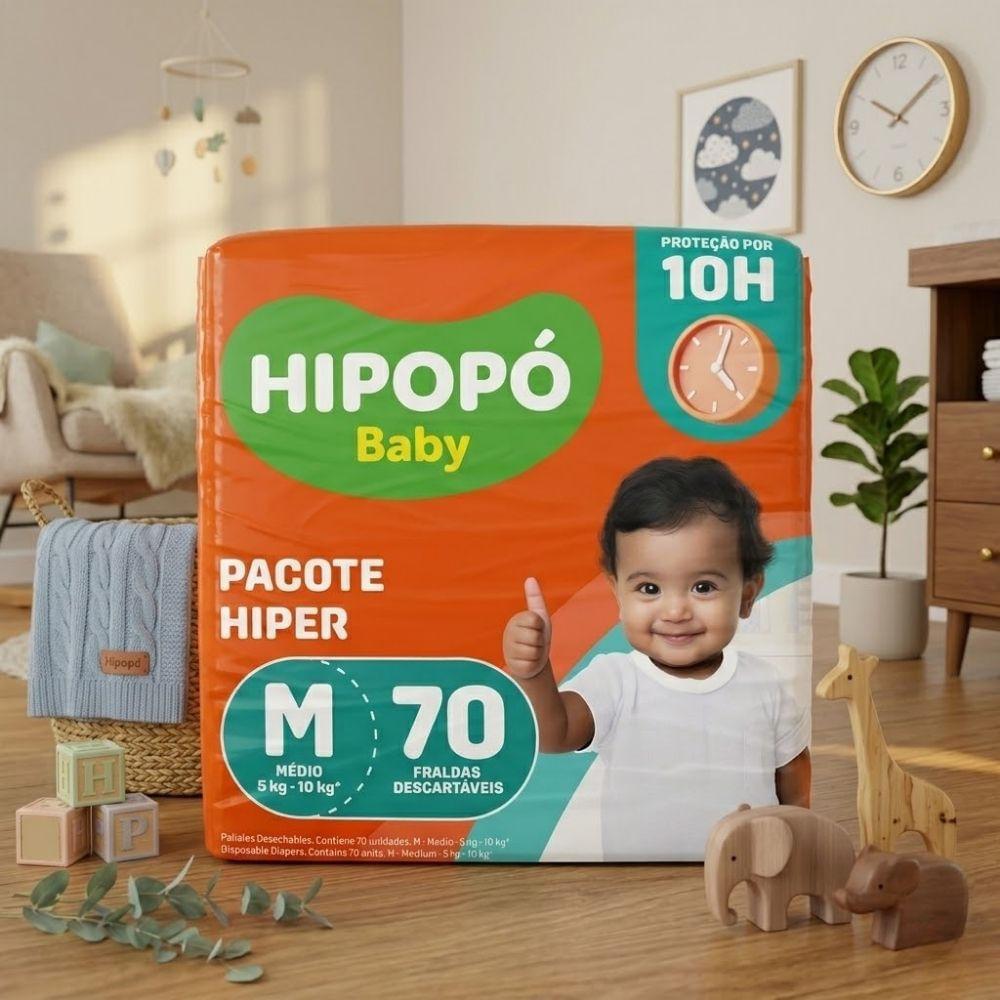 Fralda Hipopó Baby Tamanho M Pacote Hiper 70 Unidades Descartáveis