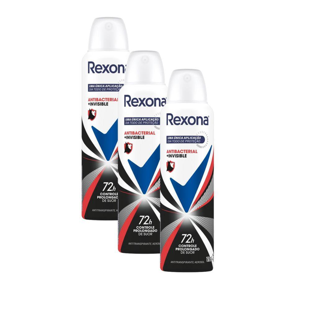Kit 3 Desodorante Antitranspirante Rexona Antibacterial + Invisible Aerosol 150ml