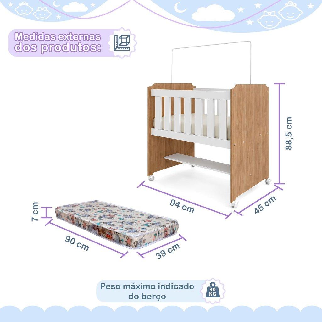 Mini Berço 100 Mdf Com Colchão Yescasa Branco/ypê