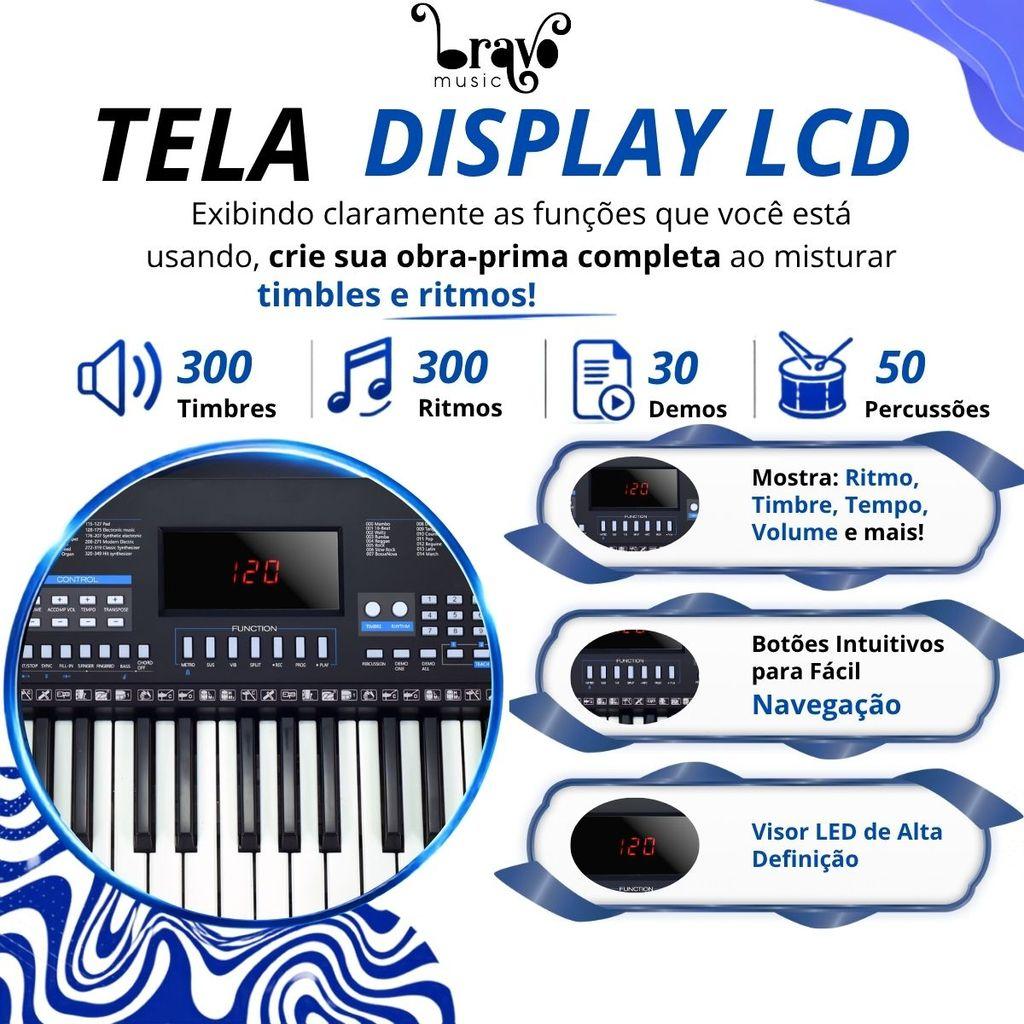 Teclado Musical Bravo Music Bp100 61 Teclas 5/8 Com Fonte Suporte Partitura Para Iniciantes Estudantes E Aulas De Música