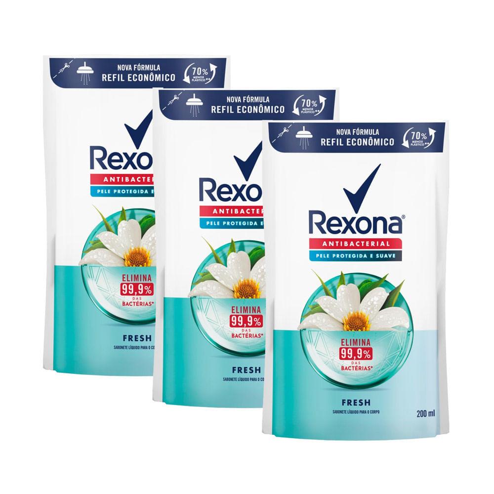 Kit 3 Sabonete Líquido Rexona Antibacterial Fresh Refil Com 200ml