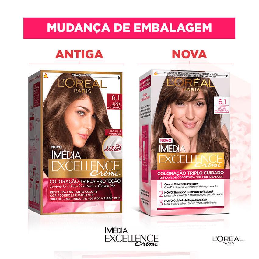 Kit Tintura Imédia Excellence L Oréal Louro Escuro Acinzentado 6.1