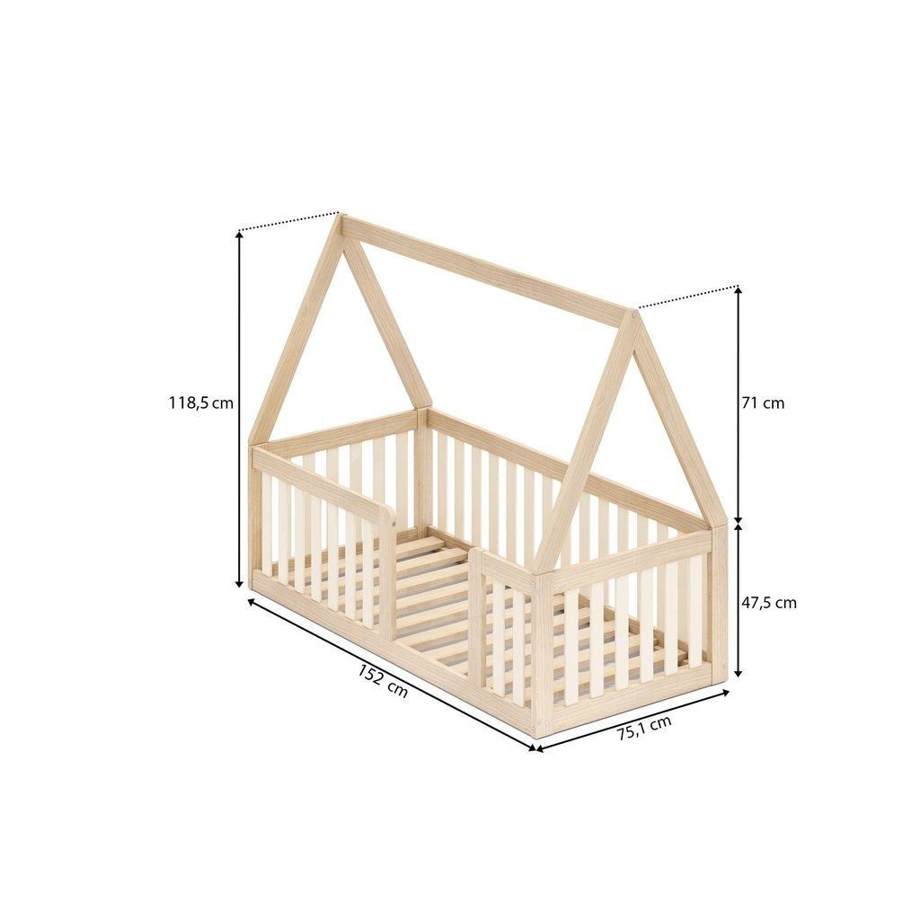 Mini Cama Montessoriana Com Grade E Telhado Giulia Casatema Madeiraoriginals Marrom/bege Natural/bege