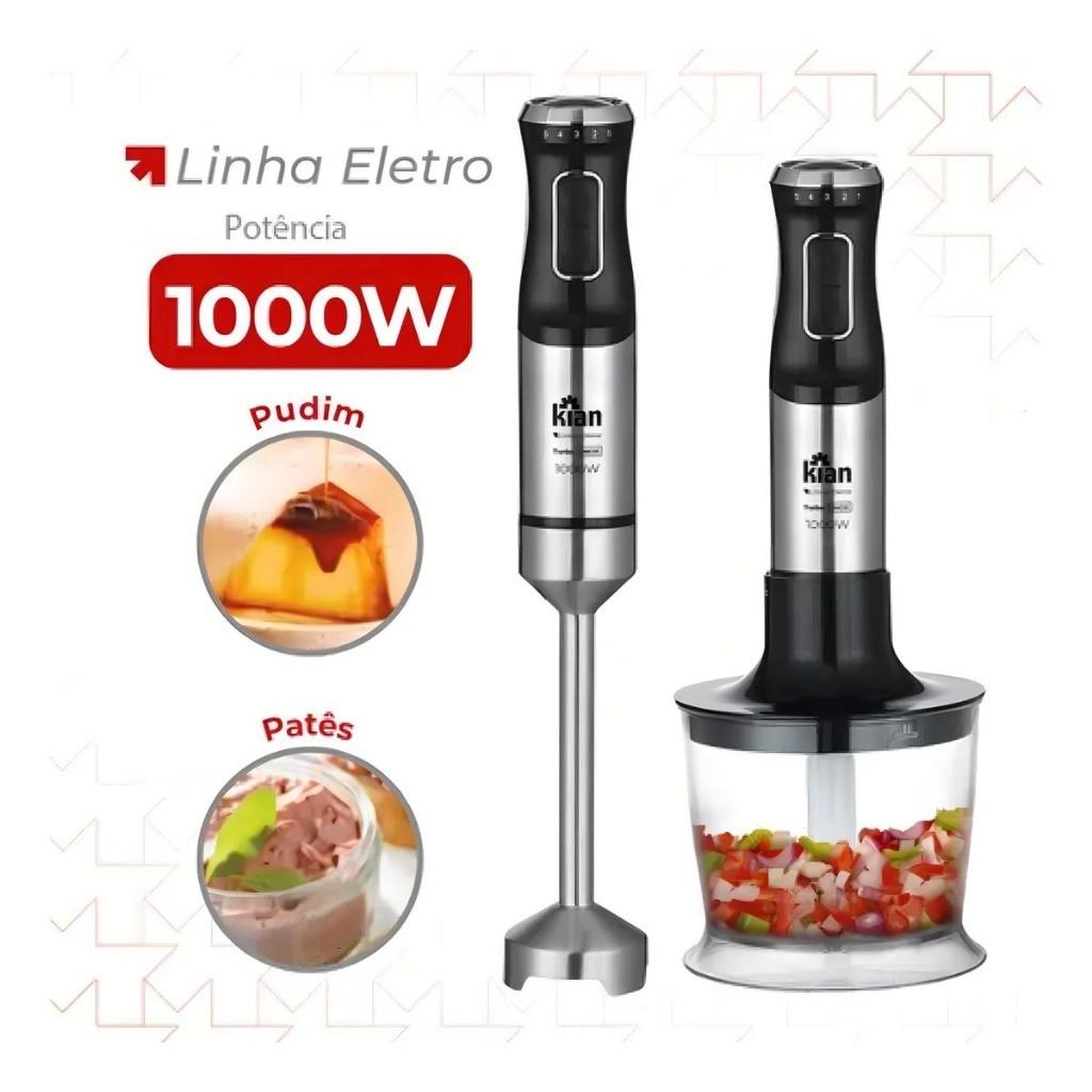 Mixer 3 Em 1 1000w Inox Turbo Triturador Processador Copo 700ml Kian Preto