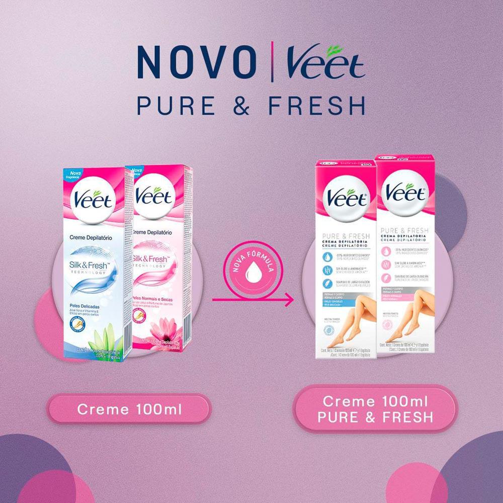 Creme Depilatório Veet Pure Fresh Pernas E Corpo Pele Delicada 100ml