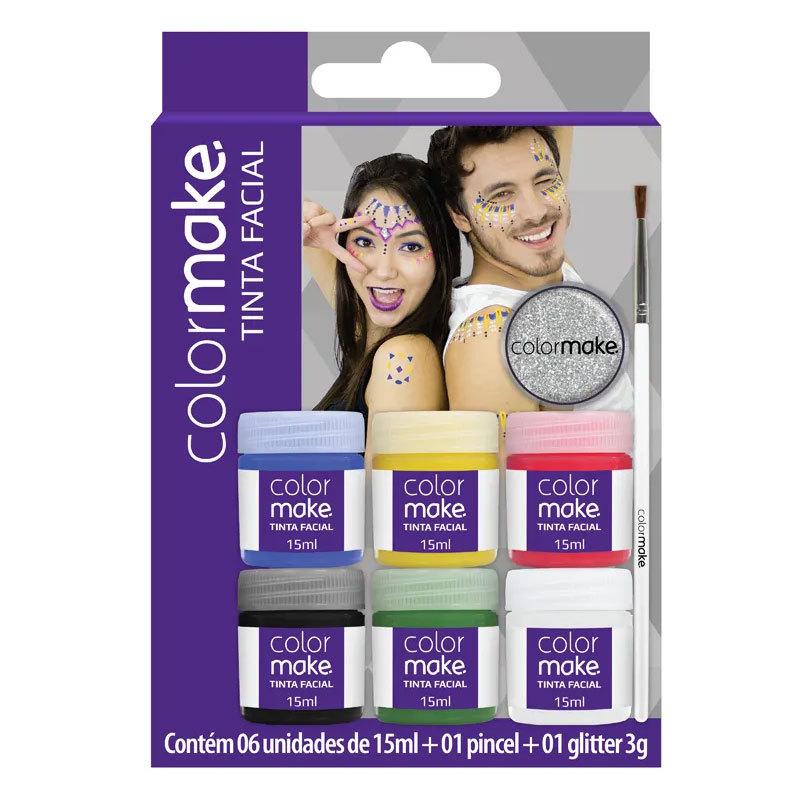Tinta Líquida Facial 6 Cores + 1 Pincel E Glitter 1000 Colormake