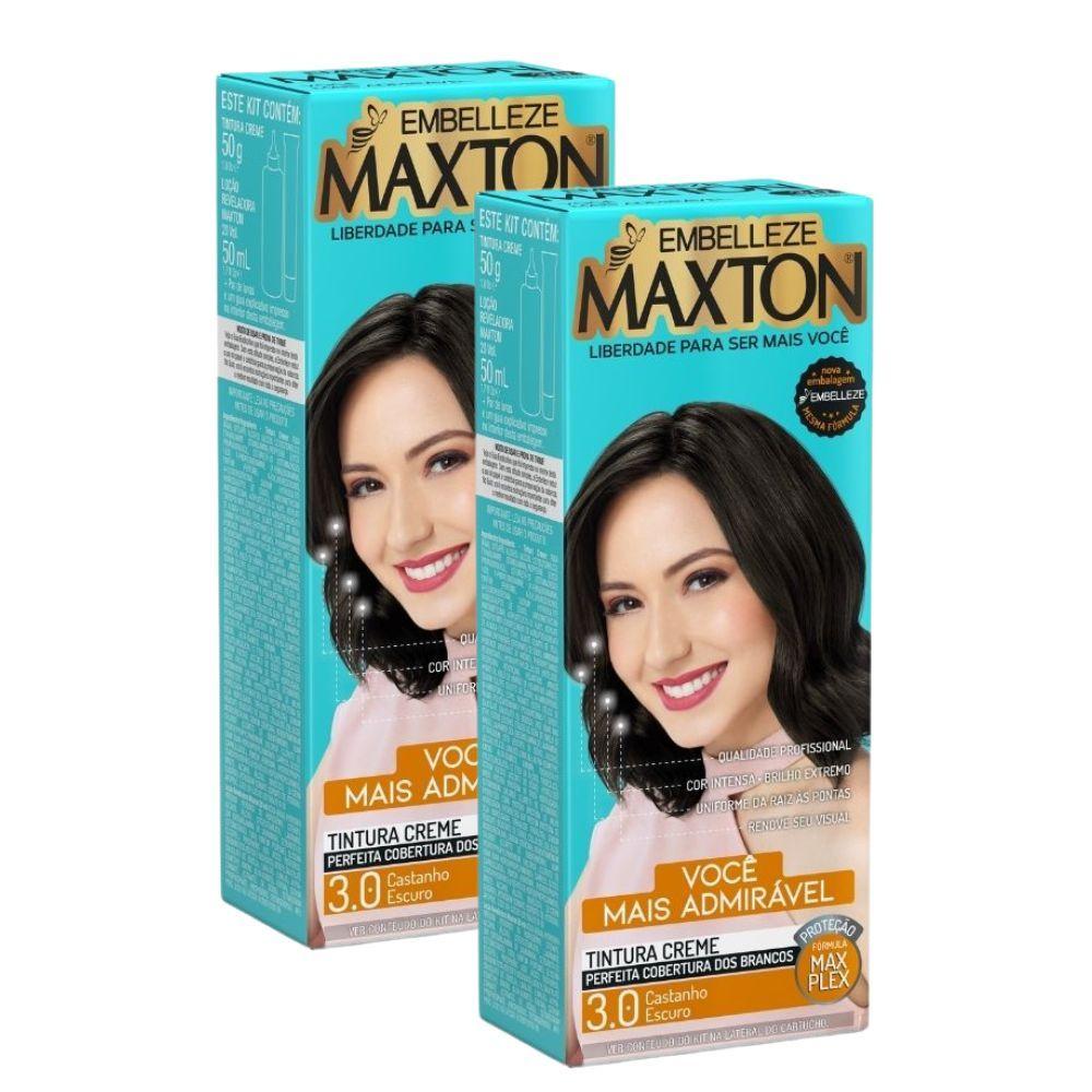 Kit 2 Tintura Creme Maxton Castanho Escuro 3.0