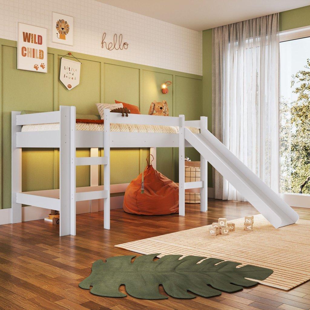 Cama Infantil Elevada Com Escorregador Branco