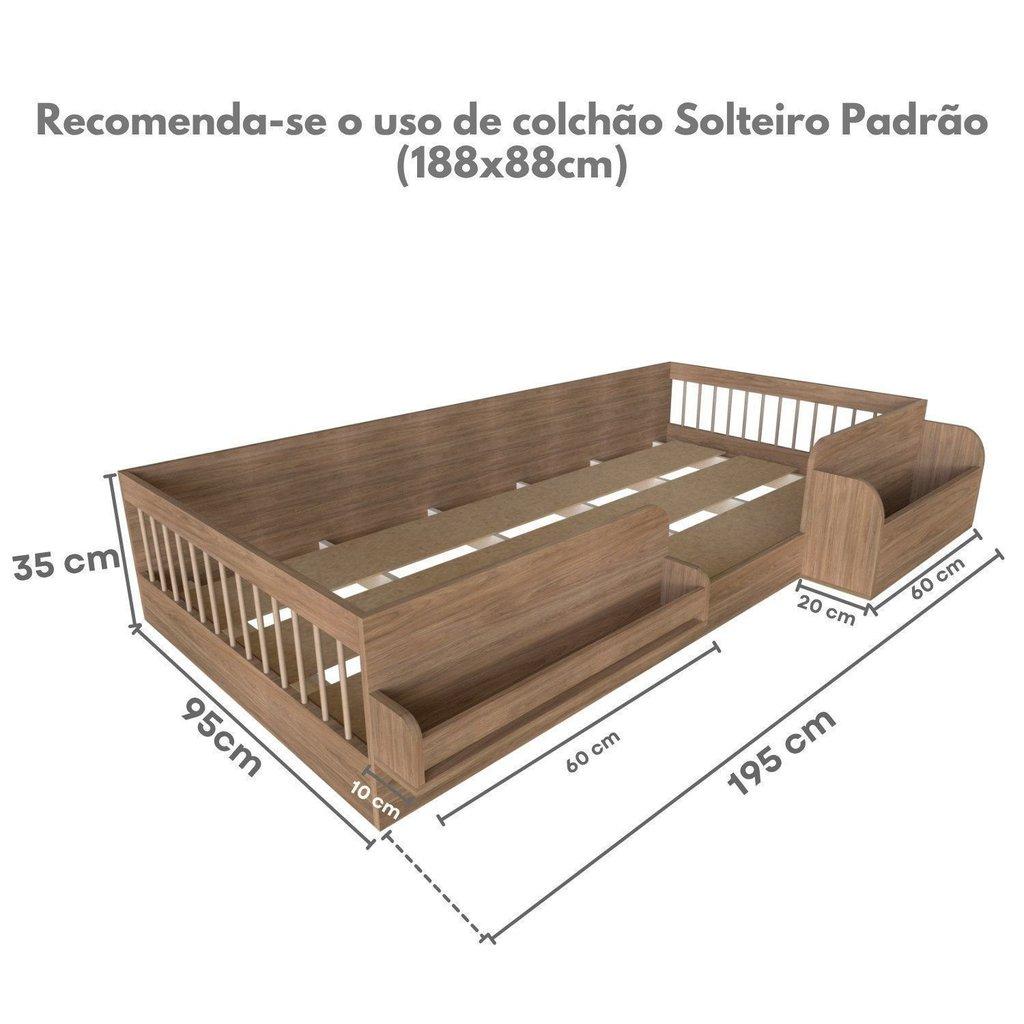 Cama Infantil Montessoriana Solteiro Com Reversiteiro E Organizador Tamiê Marrom/carvalho Mel Carvalho Mel