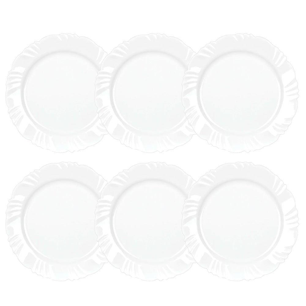 Kit 6 Pratos Rasos Nadir Figueiredo Pétala Vidro Floral Branco 25cm