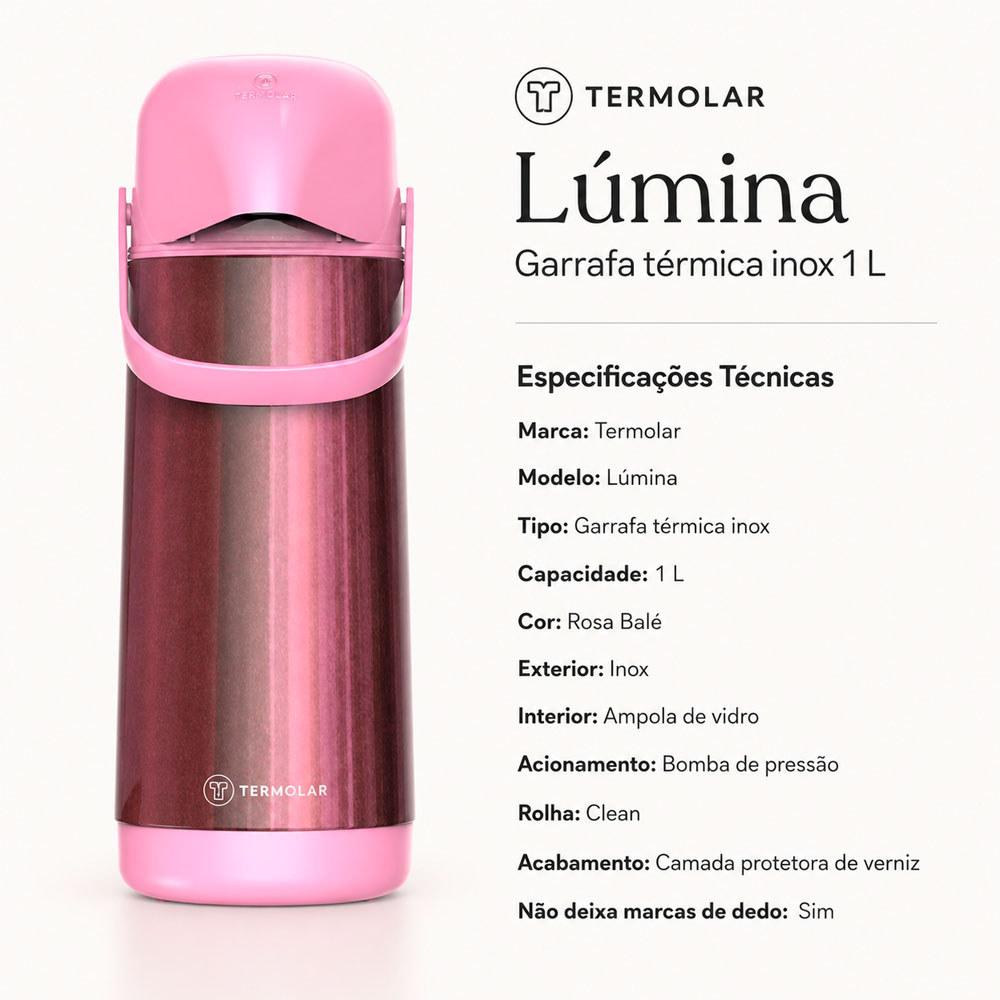 Garrafa De Café Termolar Rosa Balé Inox 1 Litro Para Bebidas Quentes Água Chá Café