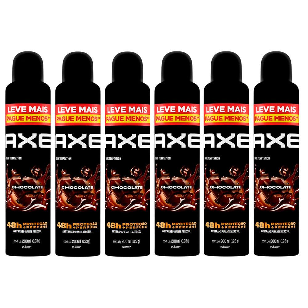 Kit Desodorante Antitranspirante Aerosol Axe Chocolate Dark Temptation 200ml - 6 Unidades