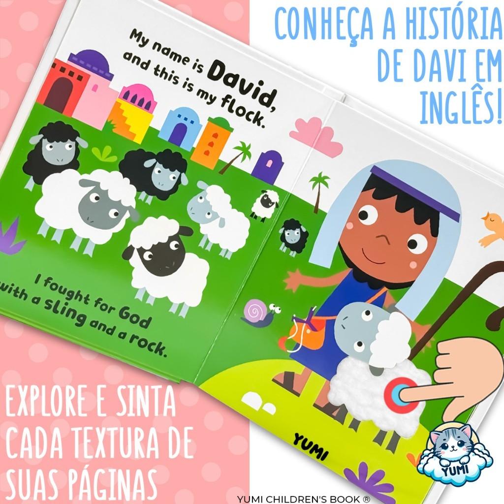 Livro Infantil Histórias Bíblicas Em Inglês Com Toque E Sinta - David And Goliath Bíblia Do Bebê Sensorial