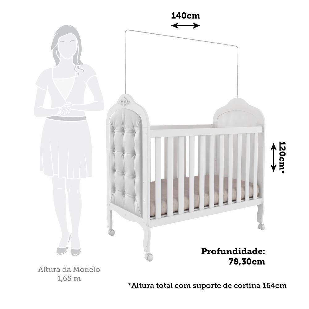 Berço Mini Cama 3 Em 1 Com Capitonê 100 Mdf Maya Espresso Móveis Branco Brilho/corino Branco Brilho