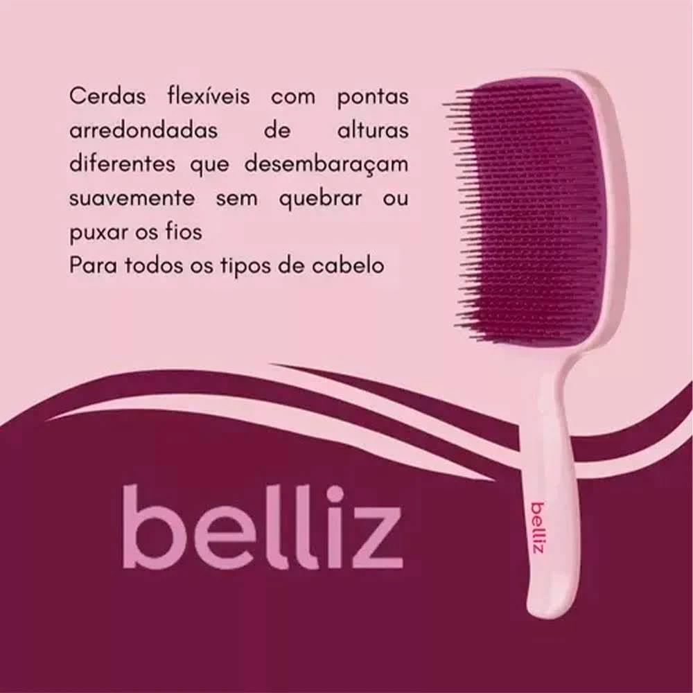 Escova De Cabelo Belliz Flex Raquete Rosa