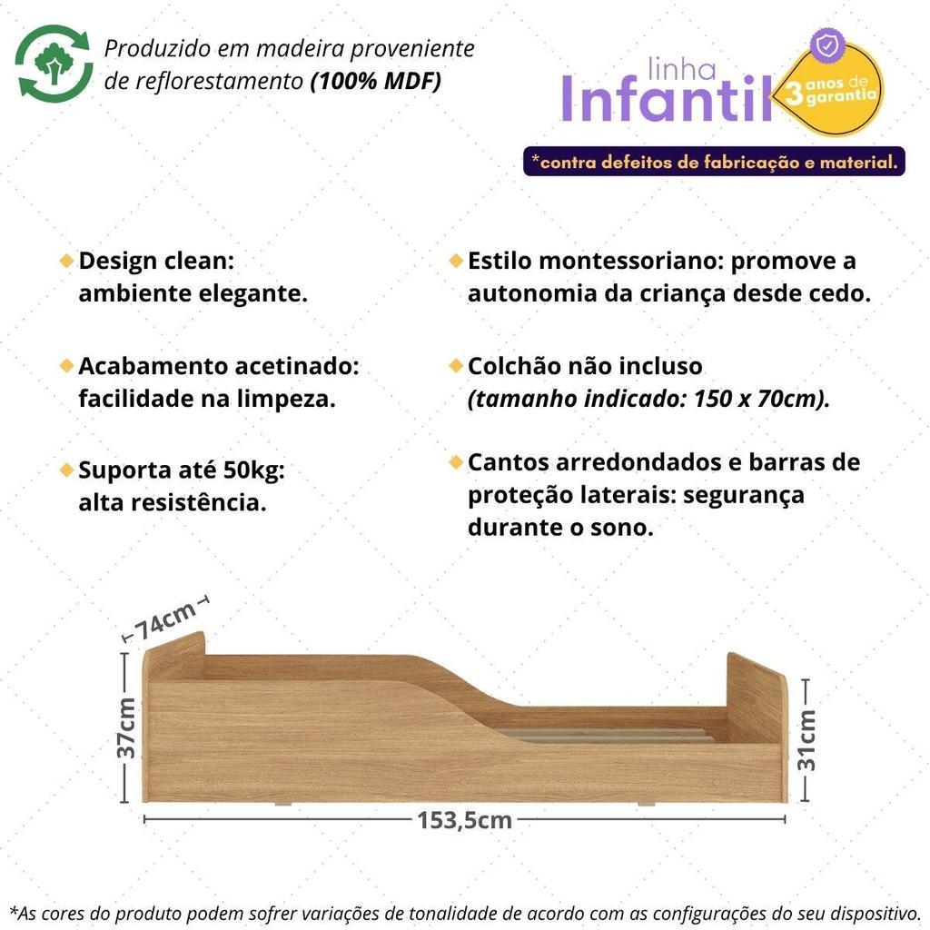 Cama Infantil Montessoriana 100 Mdf Para Colchão 150x70cm Multimóveis 2379 Madeirado