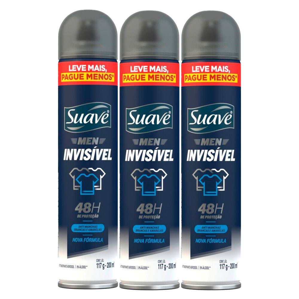 Kit 3 Desodorante Aerosol Suave Invisível 48 Horas De Proteção 200ml