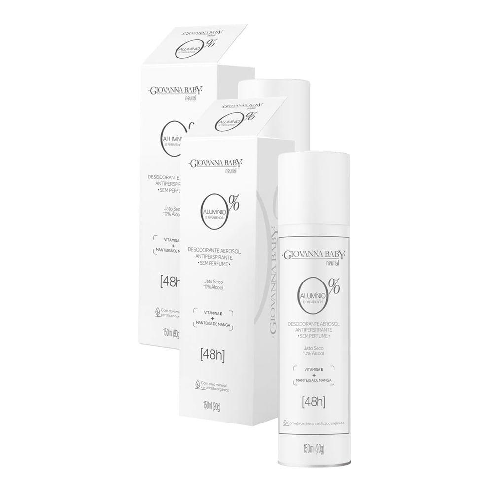 Kit 2 Desodorante Giovanna Baby Neutral Aerossol 0 Alumínio Antiperspirante 48h 150ml