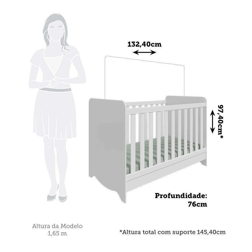 Berço Mini Cama Americano 100 Mdf 3 Em 1 Ben Branco/brilho Branco Brilho