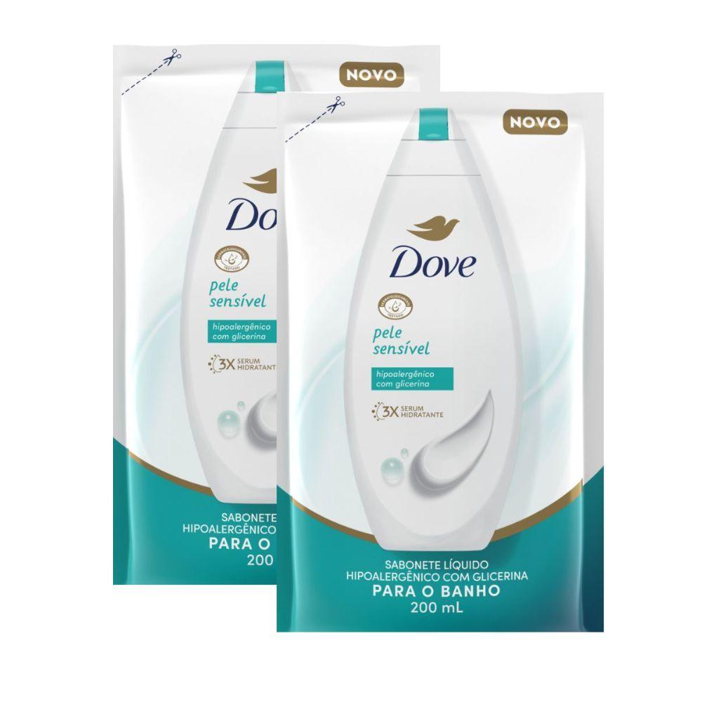 Kit 2 Sabonete Líquido Dove Pele Sensível Refil 200ml