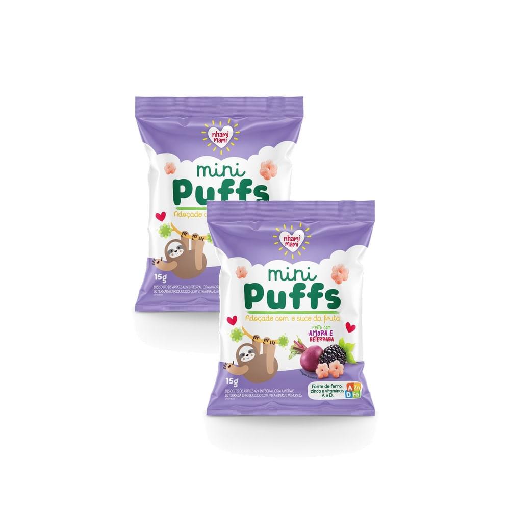 Kit 2 Biscoito De Arroz Nhami Mami Mini Puffs Feito Com Amora E Beterraba 15g