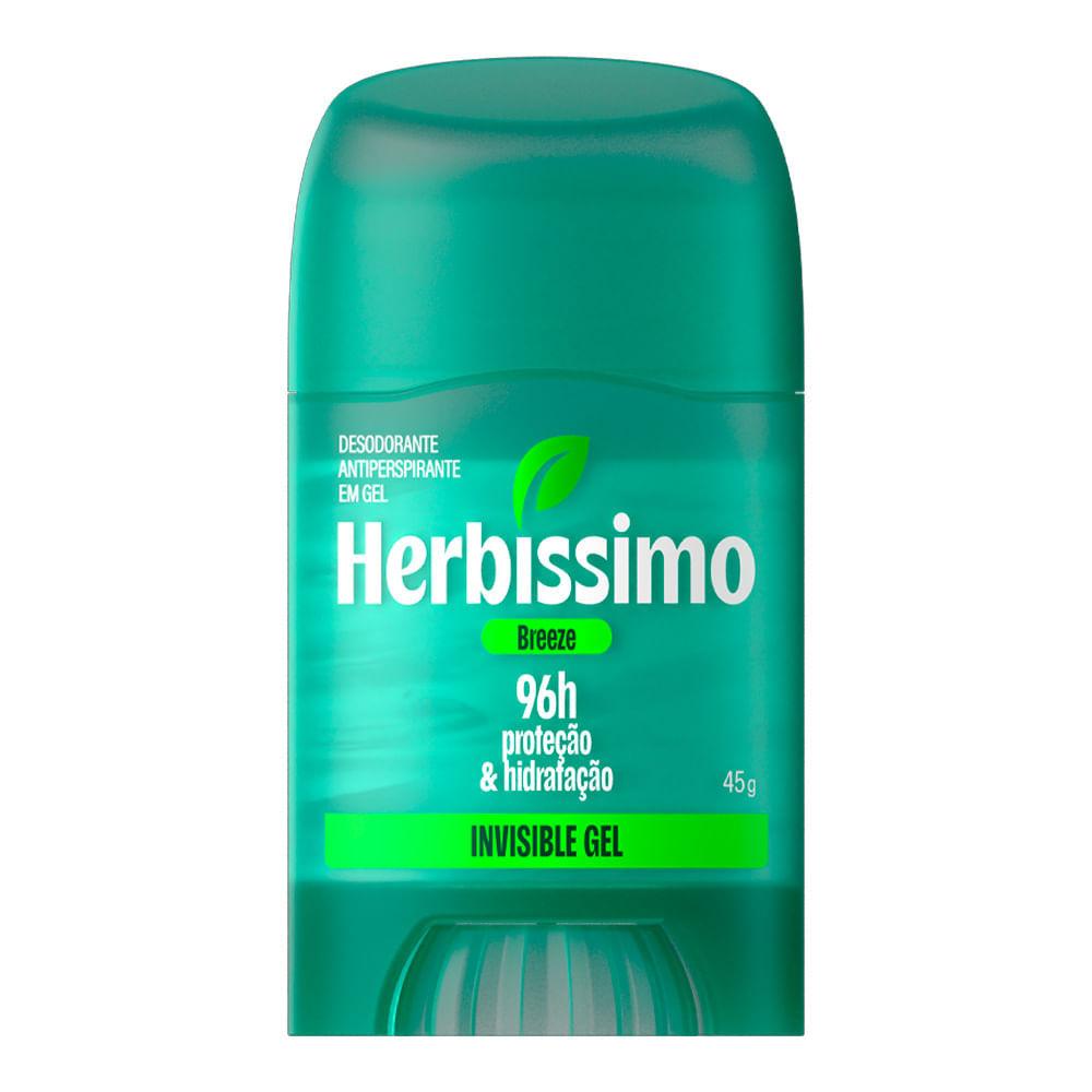 Desodorante Antitranspirante Herbissimo Stick Invisible Gel Breeze 96 Horas 45g