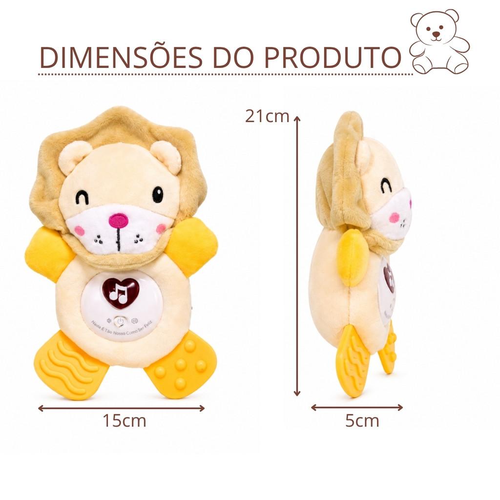Brinquedo Pelúcia Leãozinho Mordedor Com Luz E Som Castela Musical Infantil Menino Menina