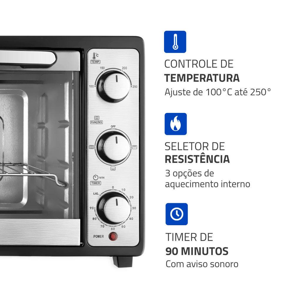 Forno Elétrico 52L Mondial Grand Family Ii 1800w Frn-52-b Preto E Inox 127V