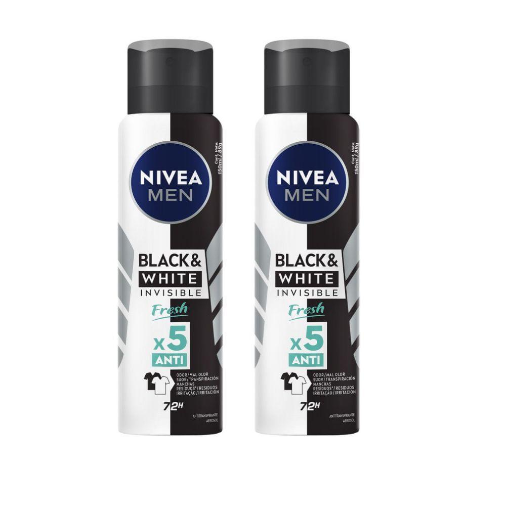 Kit 2 Desodorante Antitranspirante Aerosol Nivea Men Invisible Black White Fresh 150ml