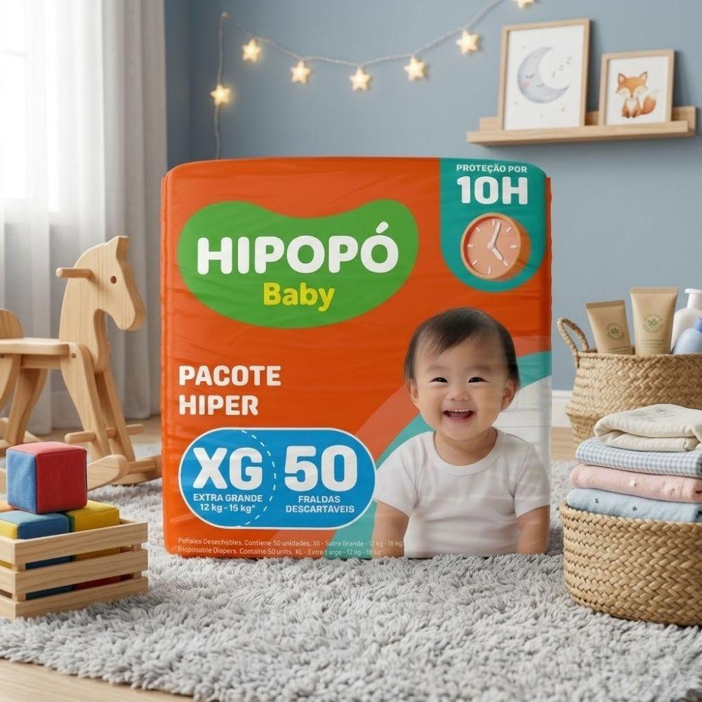 Fralda Hipopó Baby Tamanho Xg Pacote Hiper 50 Unidades Descartáveis