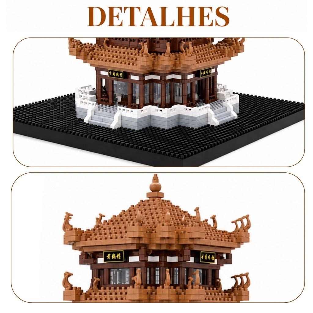 Bloco De Montar Torre Do Grou Amarelo 2104 Peças Castela Garça Chinesa Arquitetura 3D Maquete Decorativa Hobby Adulto